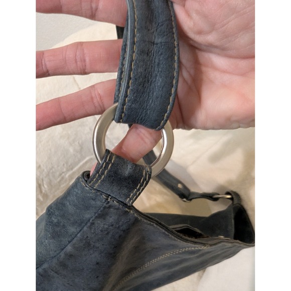 Derek Alexander Leather Hobo Shoulder Bag Dark Blue Distressed Style - Picture 14 of 16